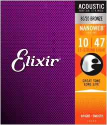 Elixir 11152 NanoWeb 80/20 Bronze 12-String Light 10-47 в Москве c доставкой